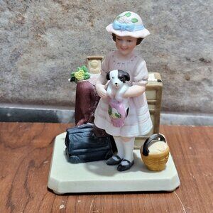 Vacations Over Norman Rockwell Woman Puppy Suitcase 1986 Figurine